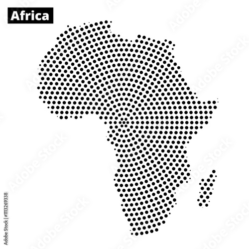 Map of Africa outlined in dotted pattern showcasing geographic features and layout
