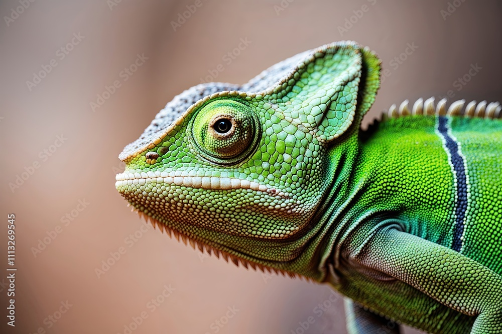 Fototapeta premium Stunning Close-Up of Radiant Green Chameleon Showcasing Intricate Textures