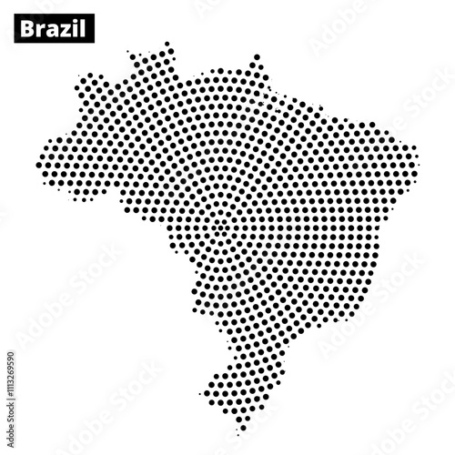 Brazil's geographical outline in a dotted design demonstrating its unique shape