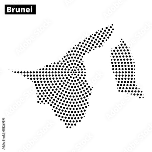 Brunei map outlined with dots illustrating geographic features and dimensions clearly