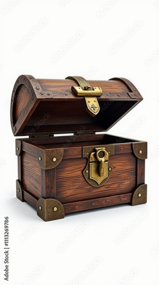 Treasure Chest on Isolated White Background With an Open and Closed Design Showcasing Intricate Details. Generative AI