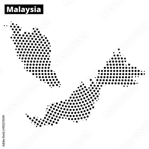 Map of Malaysia outlined with dotted pattern showcasing geographic features and regions