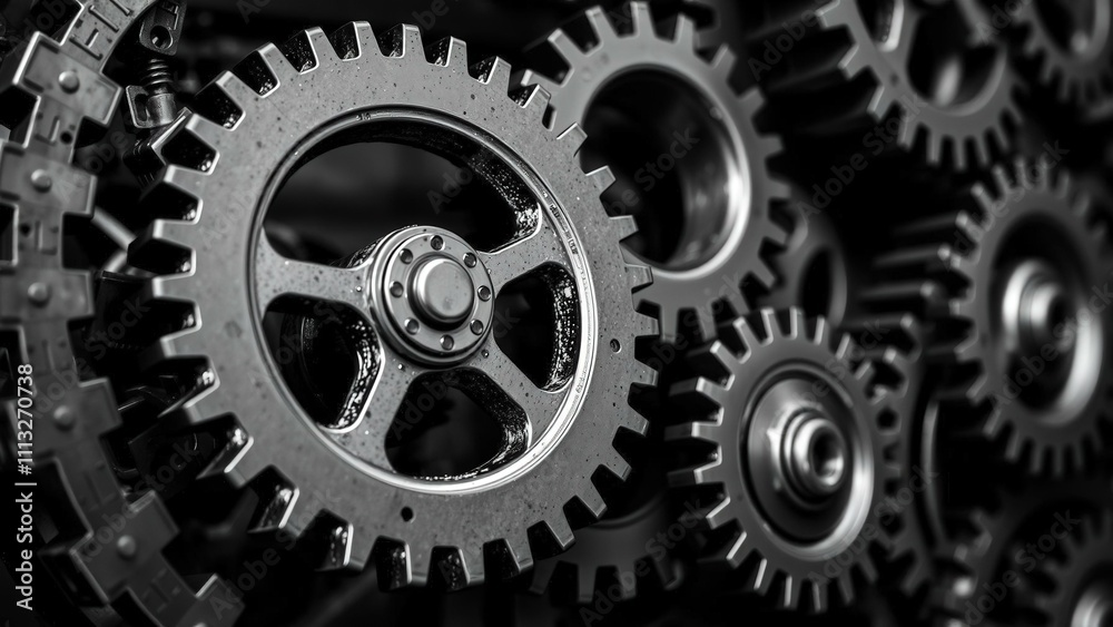 Precision Engineering Gears Mechanism Close-Up Silver Industrial Technology Precision Engineering Gears Mechanism Close-Up Silver Industrial Technology