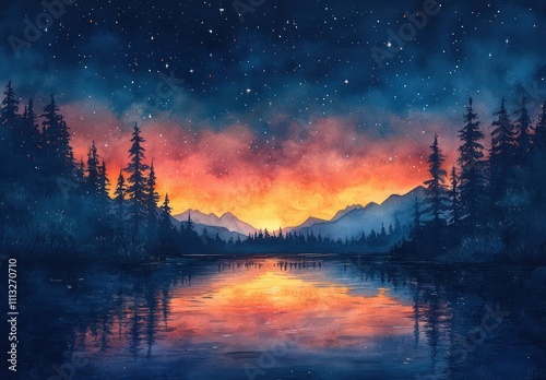 Watercolor Night Sky Starry Background