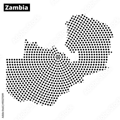 Unique dotted map representation of Zambia highlighting geographical features
