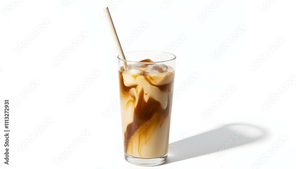 白い背景のアイスカフェラテ カフェオレ 白い背景のアイスカフェラテ カフェオレ