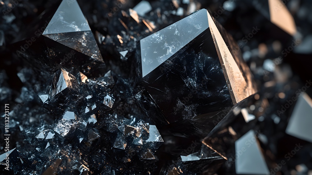 Dark Crystal Cluster Closeup Showing Geometric Forms Dark Crystal Cluster Closeup Showing Geometric Forms