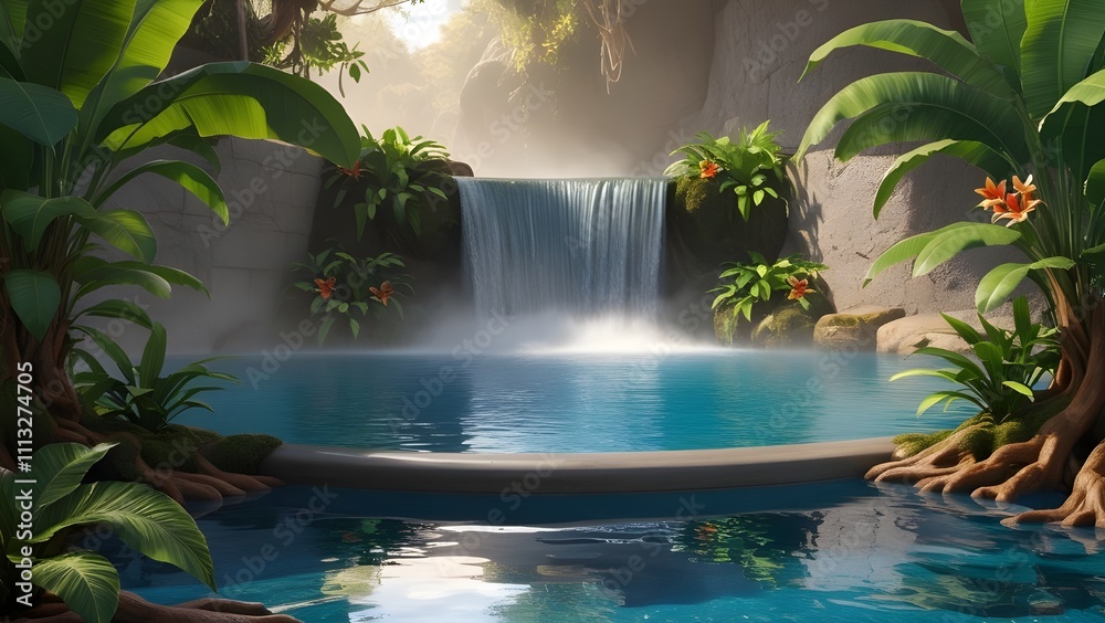 /imagine: A tranquil waterfall cascading into a pool of crystal-clear water surrounded by lush green tropical plants --ar 3:2 --v 4 /imagine: A tranquil waterfall cascading into a pool of crystal-clear water surrounded by lush green tropical plants --ar 3:2 --v 4