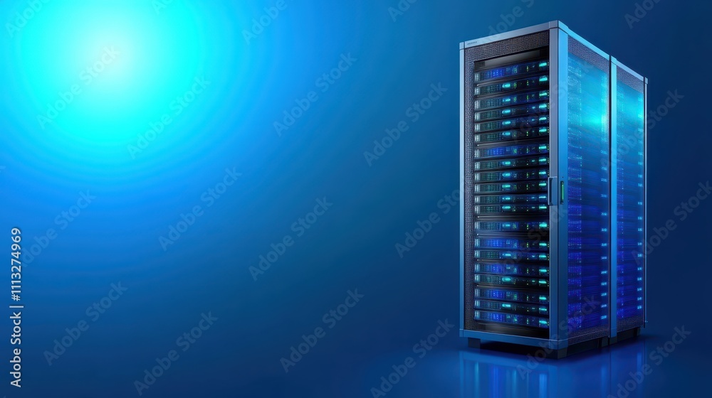 Illuminated server rack, exploring the core of modern data center technology Illuminated server rack, exploring the core of modern data center technology
