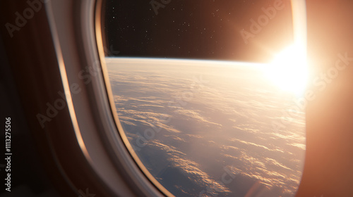 Fototapeta Naklejka Na Ścianę i Meble -  A private space tourism spacecraft in orbit, with large observation windows offering breathtaking views of Earth. Passengers in casual attire float inside, marveling at the beauty of space. The