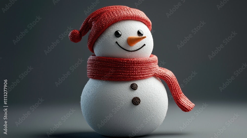 Cheerful Snowman with Red Scarf in Photorealistic Style Cheerful Snowman with Red Scarf in Photorealistic Style