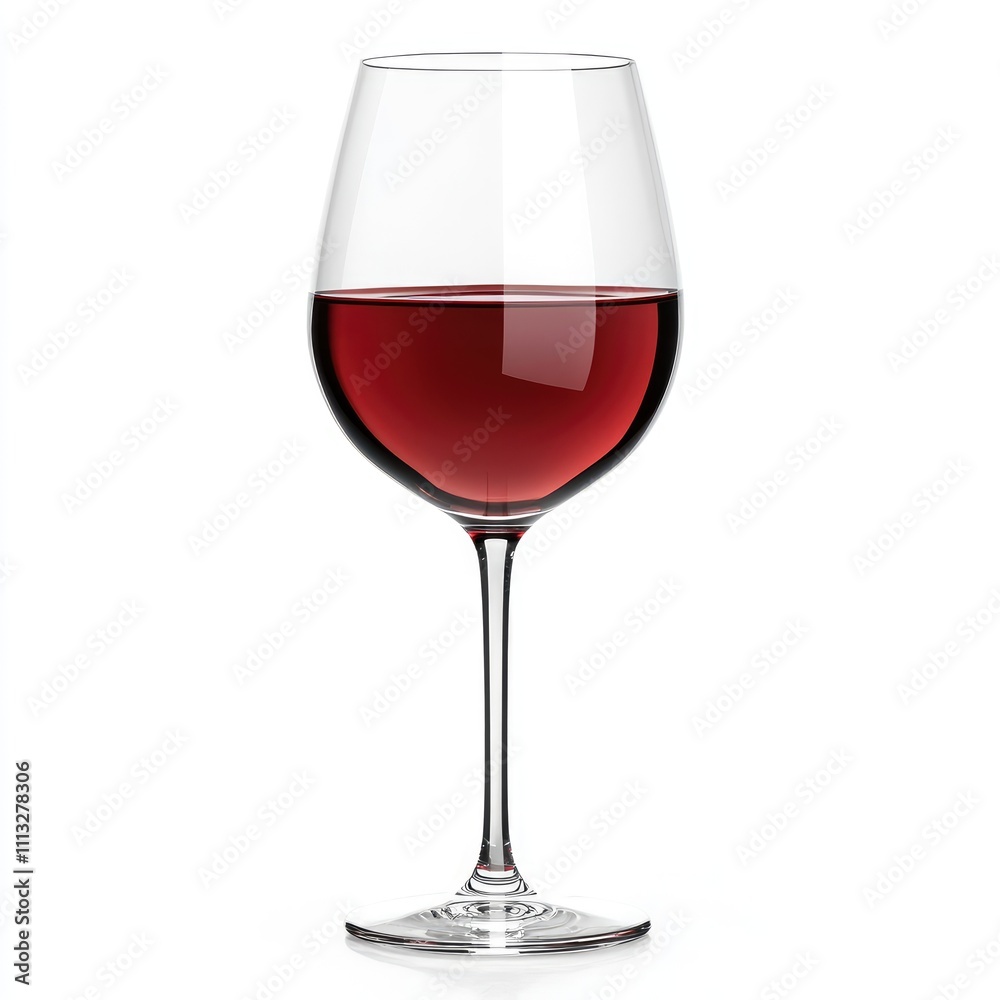 A clear wine glass filled with red wine, elegantly designed for serving beverages. A clear wine glass filled with red wine, elegantly designed for serving beverages.