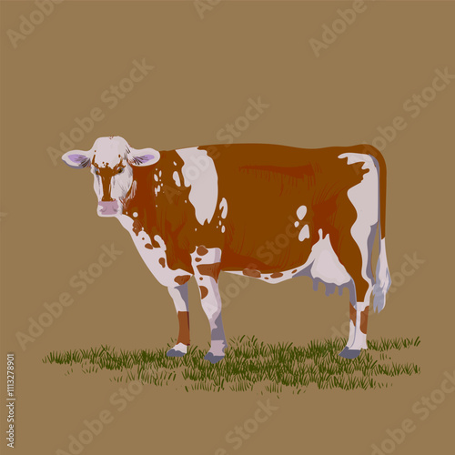 Cow, cattle hand drawn icon character mascot vector illustration. Realistic sketch drawing style poultry farm animal collection.