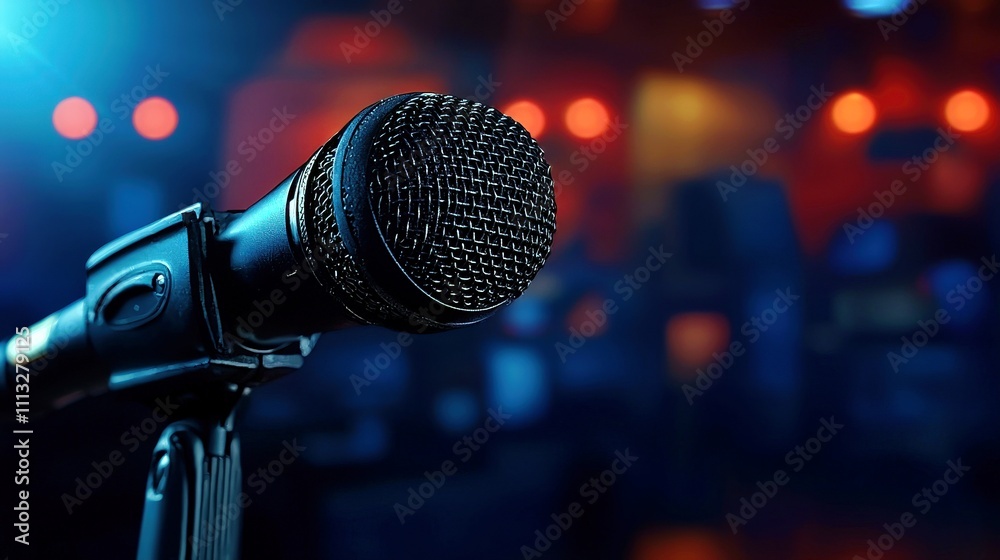 Close-Up of a Microphone Against a Colorful Background Close-Up of a Microphone Against a Colorful Background