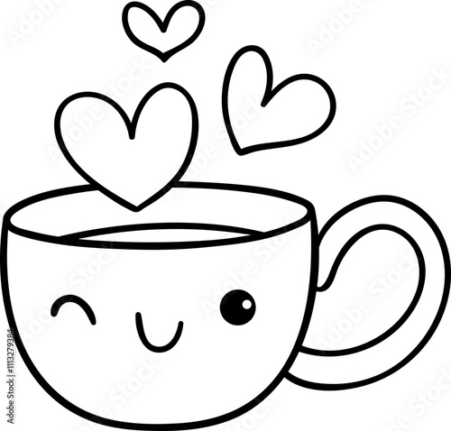 Doodle coffee heart Outline valentine stamp Classroom activity