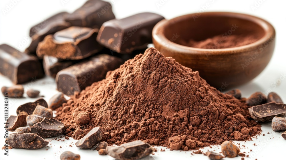 Pile cocoa powder isolated on white background . AI Pile cocoa powder isolated on white background . AI