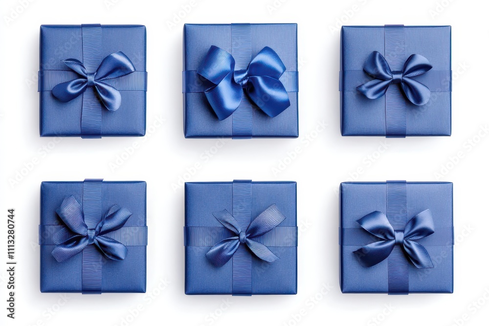 Set of Blue gift box and ribbon isolated in white background Set of Blue gift box and ribbon isolated in white background