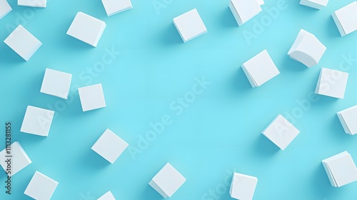 White Cubes Arranged on a Light Blue Background