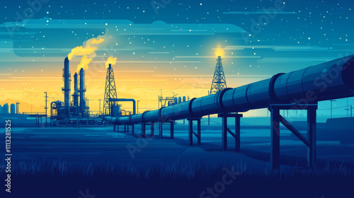 Oil pipeline low poly business concept. Finance economy polygonal petrol production. Petroleum fuel industry transportation line connection dots blue vector illustration