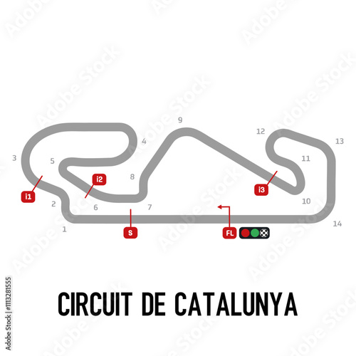 Circuit de Catalunya Vector. Circuit Race Track Illustration with Editable Stroke. Stock Vector.