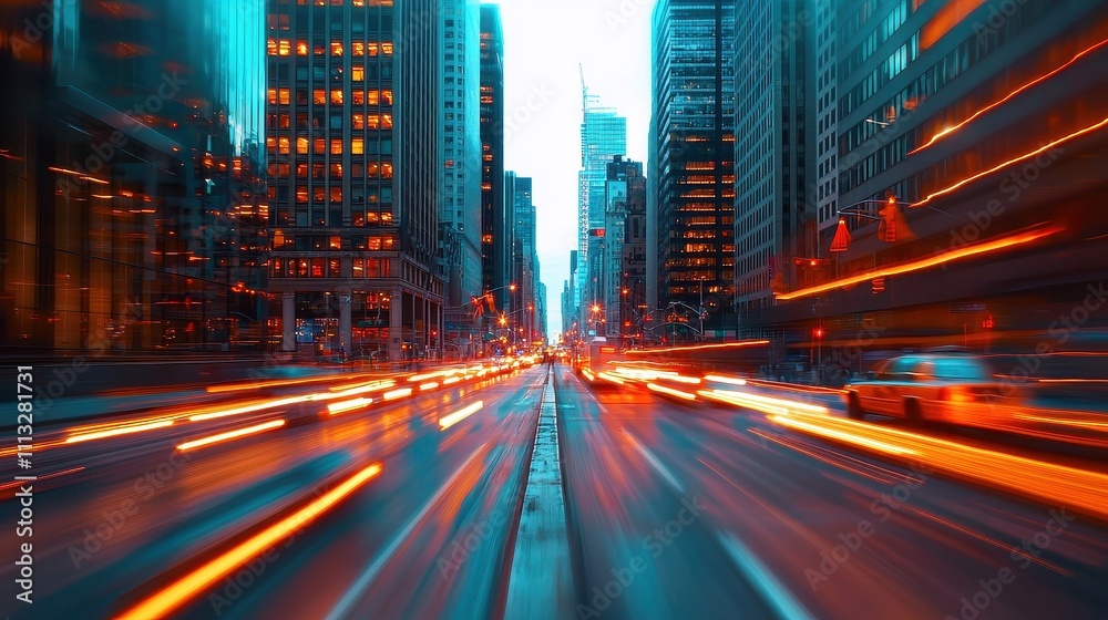 Dynamic urban traffic flow at dusk new york city photography cityscape low angle motion blur effects Dynamic urban traffic flow at dusk new york city photography cityscape low angle motion blur effects