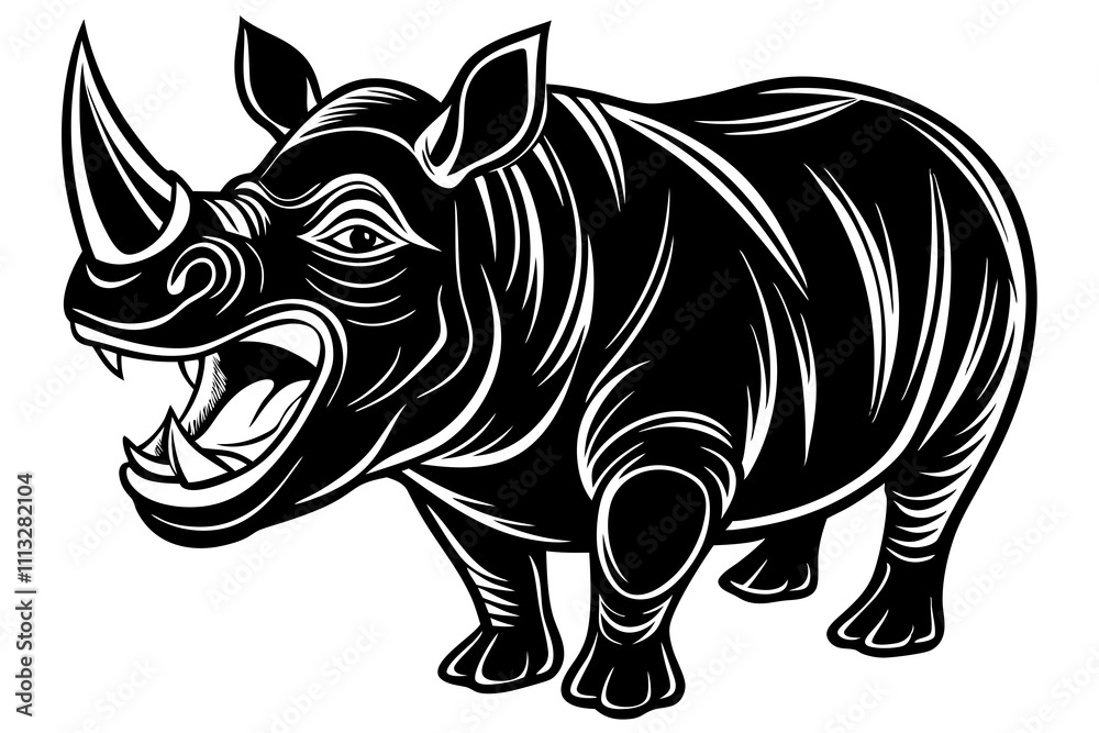 Fototapeta premium Beautiful rhino in the lake vector art illustration