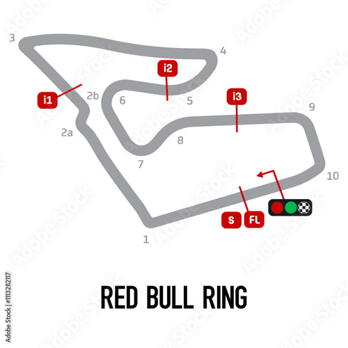 Red Bull Ring Circuit Vector. Circuit Race Track Illustration with Editable Stroke. Stock Vector.