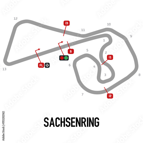 Sachsenring  Circuit Vector. Circuit Race Track Illustration with Editable Stroke. Stock Vector.