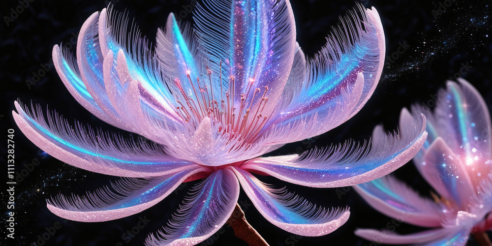 Obraz premium cherry blossom flower in cosmic background, created by generative AI