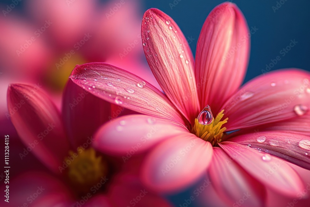 Close-up Macro Photography of Pink Flowers with Dew Droplets and Abstract Bokeh Background