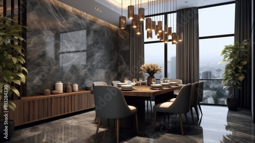 Modern Dining Room with City View