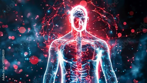 Futuristic Representation of Human Anatomy with Illuminated Neural Pathways