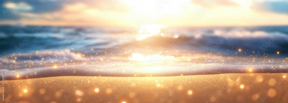Obraz premium Beautiful Beach Scene with Soft Sunlight Gentle Waves and Dreamy Bokeh