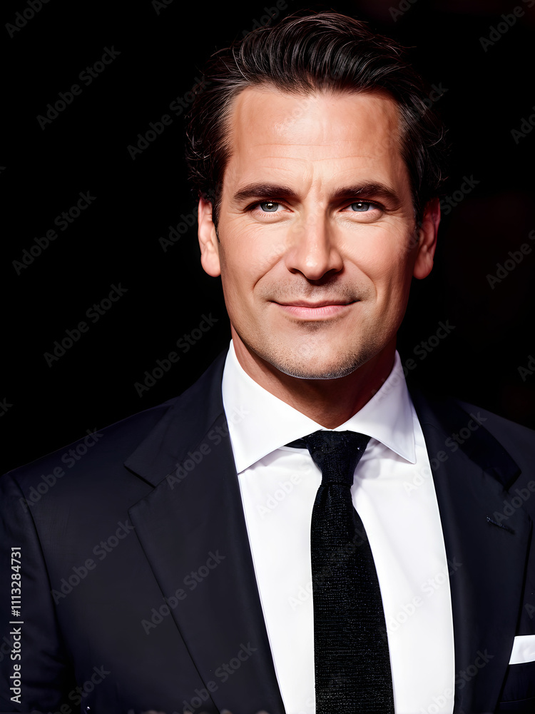 A close-up portrait of a sophisticated man in his 40s. A close-up portrait of a sophisticated man in his 40s.