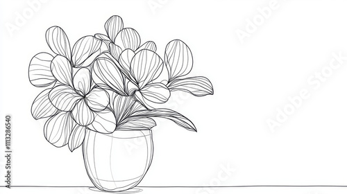 Set of Cacti succulent plants. Home plants one line ink sketch flowers in a pot decorative houseplant. Contour outline vector illustration photo