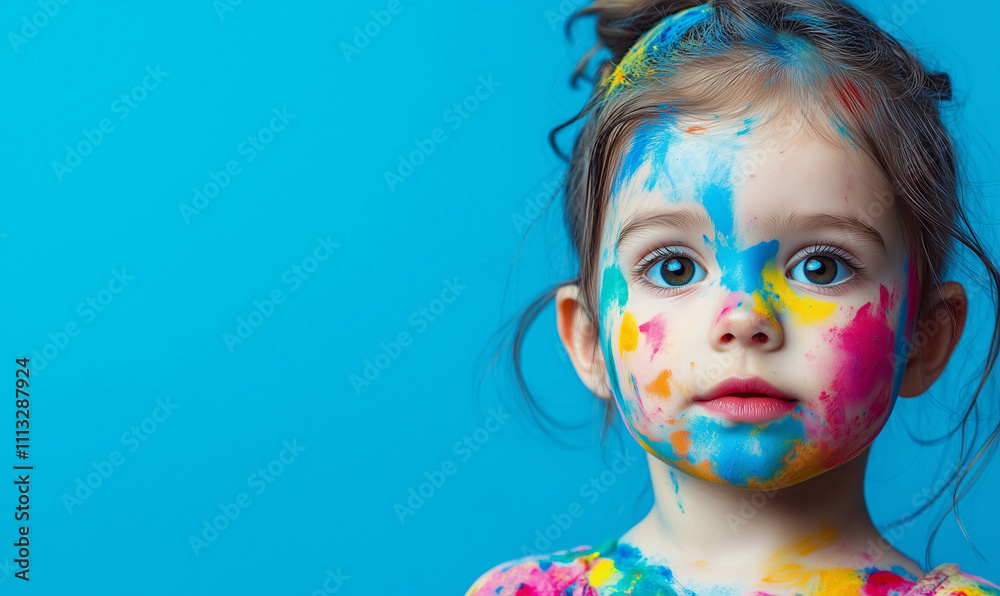 Laughing child on colorful, crazy blue background, room for text Laughing child on colorful, crazy blue background, room for text