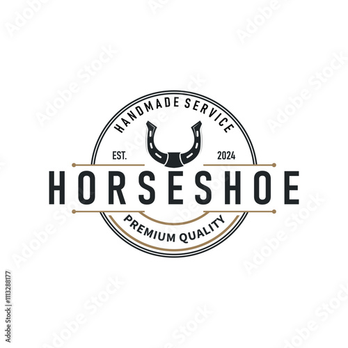 black silhouette vintage concept retro horseshoe logo design western cowboy farm ranch simple template illustration