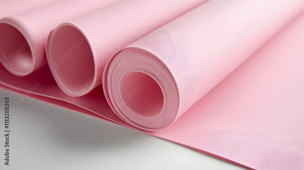 Pink crafting paper rolls arranged neatly on a table for creative projects and artistic endeavors in a bright workspace Pink crafting paper rolls arranged neatly on a table for creative projects and artistic endeavors in a bright workspace