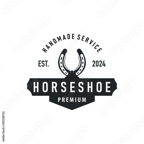 black silhouette vintage concept retro horseshoe logo design western cowboy farm ranch simple template illustration