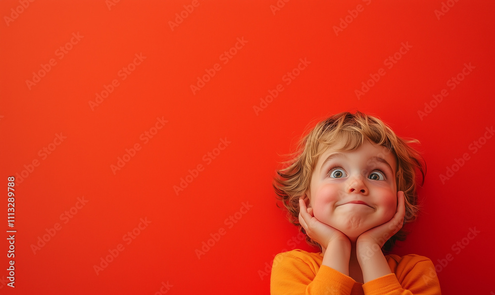 Laughing child on colorful, crazy red background, room for text Laughing child on colorful, crazy red background, room for text