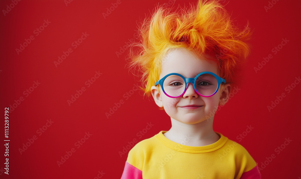 Laughing child on colorful, crazy red background, room for text Laughing child on colorful, crazy red background, room for text
