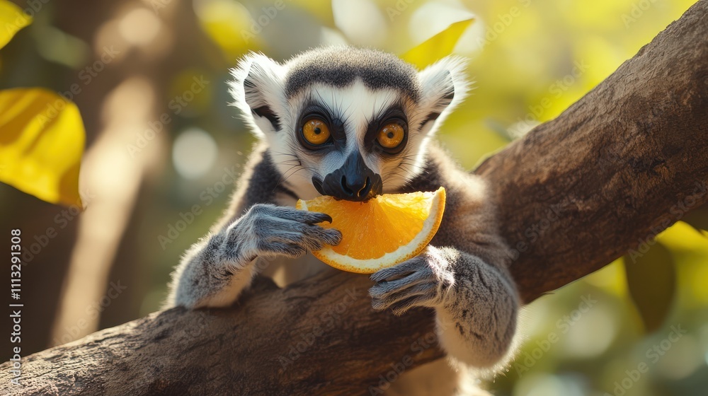 Fototapeta premium Lemur Eating Orange