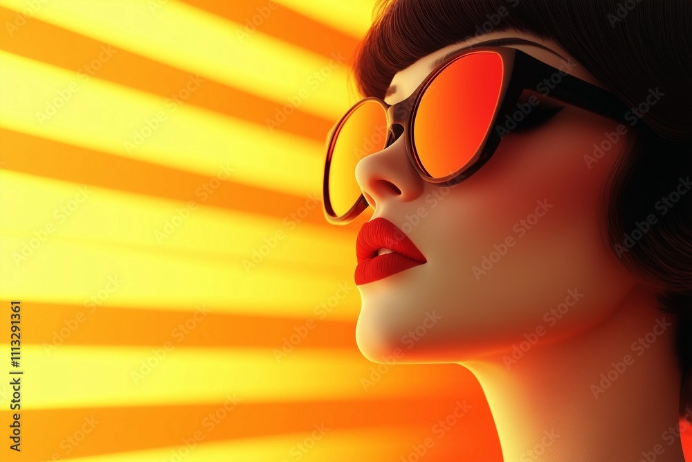 Bold Portrait of a Stylish Woman with Reflective Sunglasses Bold Portrait of a Stylish Woman with Reflective Sunglasses