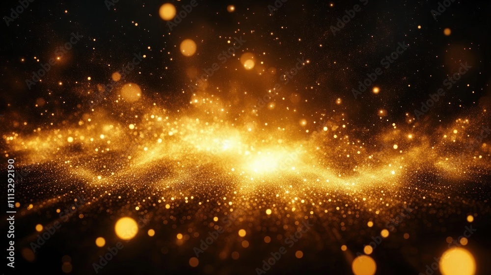 Obraz premium Golden Light Glitter Background Sparkling Luxury Abstract Celebration Magic Cosmos