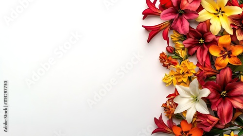 Colorful floral arrangement on white background.