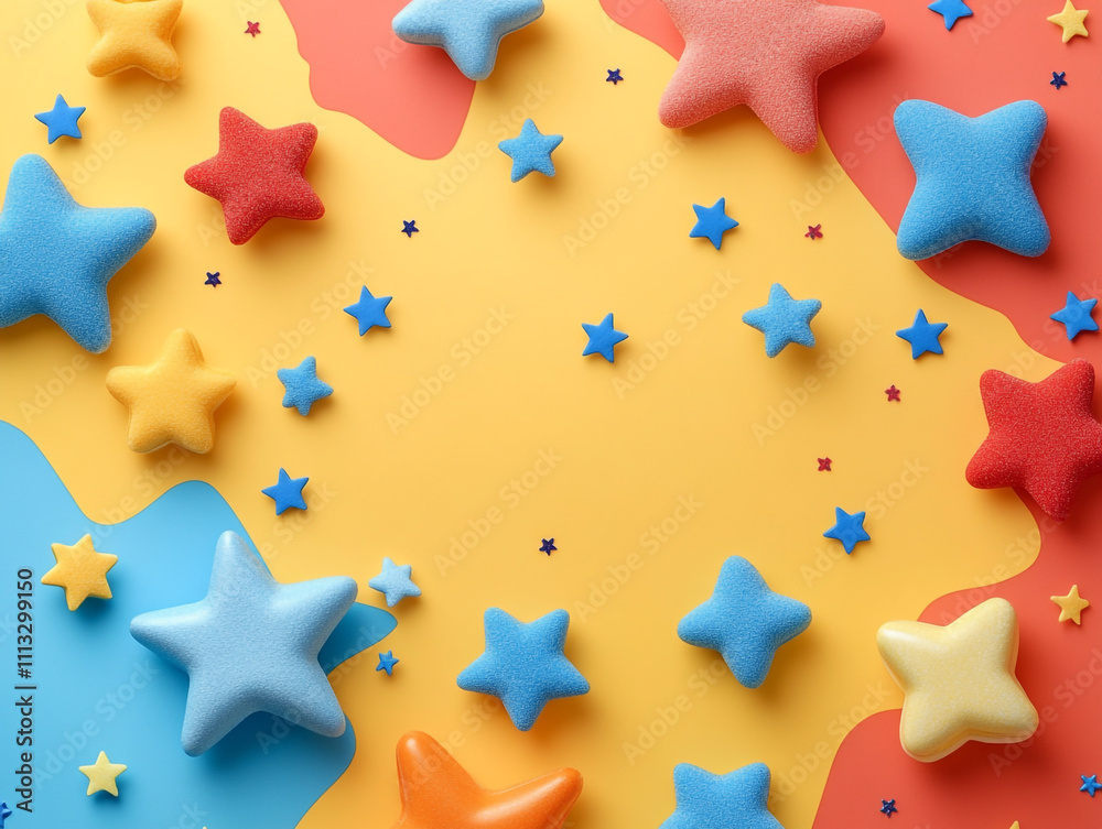 Bright, cheerful design with playful stars and toy shapes in primary colors, rounded sans-serif font adding to the whimsical atmosphere Bright, cheerful design with playful stars and toy shapes in primary colors, rounded sans-serif font adding to the whimsical atmosphere