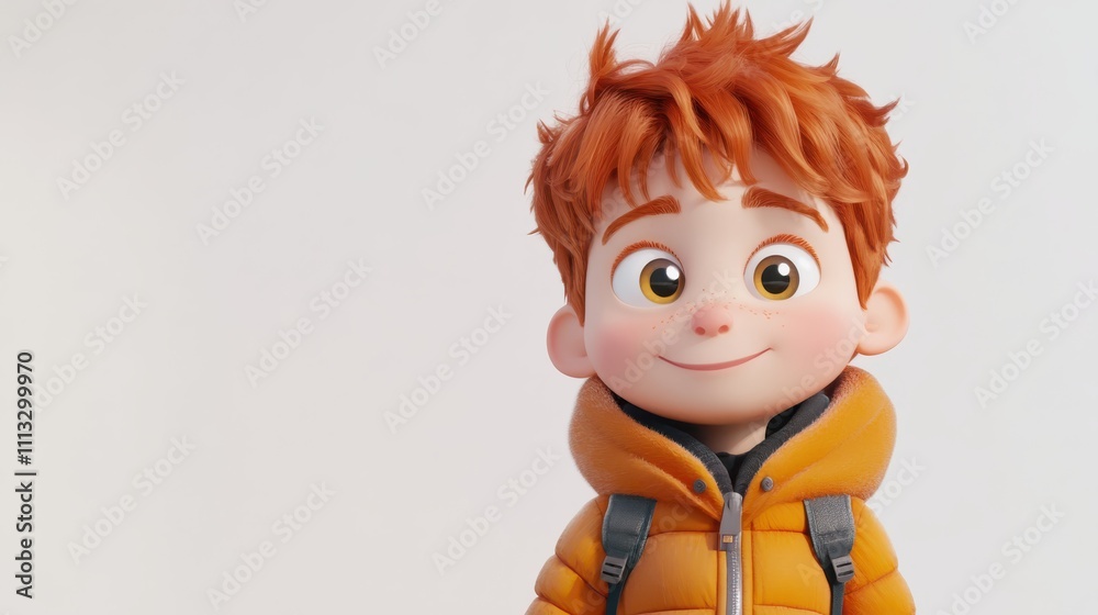 Animated boy in orange jacket, white background Animated boy in orange jacket, white background
