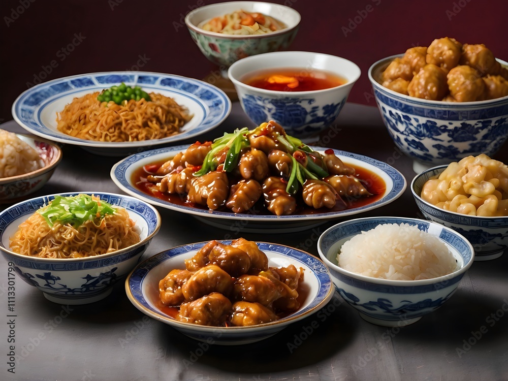 various kinds of Chinese food on the table during Chinese New Year various kinds of Chinese food on the table during Chinese New Year