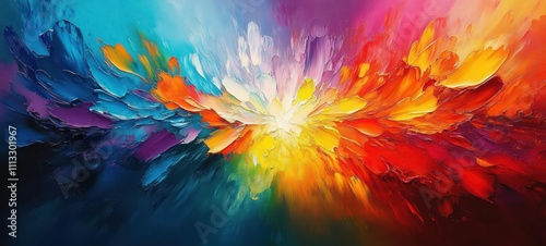 Bold Abstract Colorful Explosion of Oil Painting Textures in Bright Rainbow Hues
