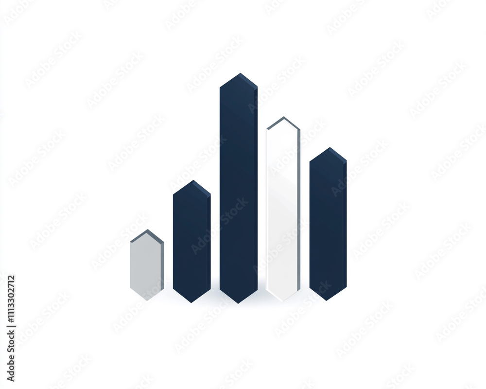 Elegant logo design with navy blue and gray abstract growth chart bars, representing strategy. White accents and serif font Elegant logo design with navy blue and gray abstract growth chart bars, representing strategy. White accents and serif font
